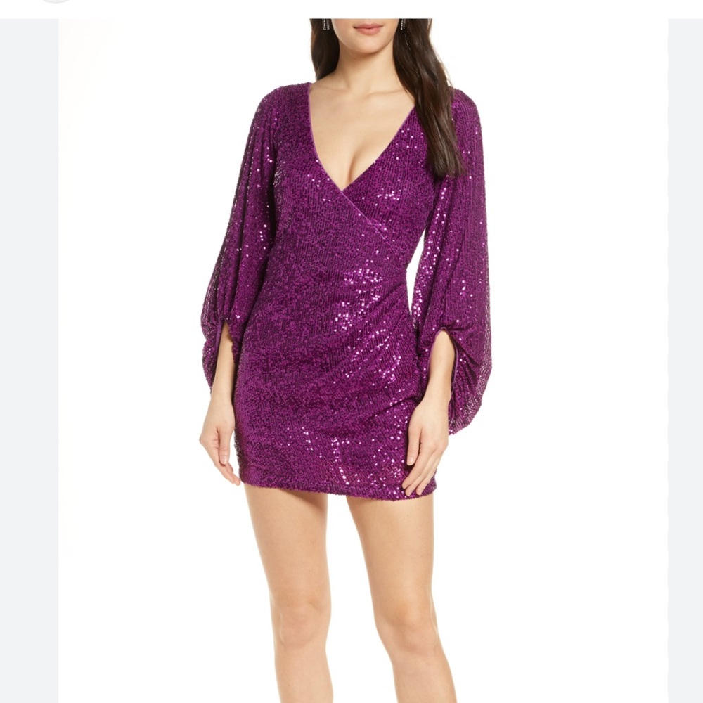 One33 Social - Purple dress Balloon Sleeve Sequin Cocktail Minidress- size 4
